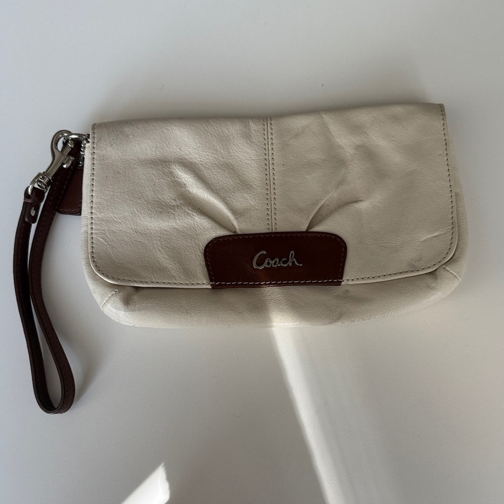 Coach Ivory and Chocolate Wristlet Clutch